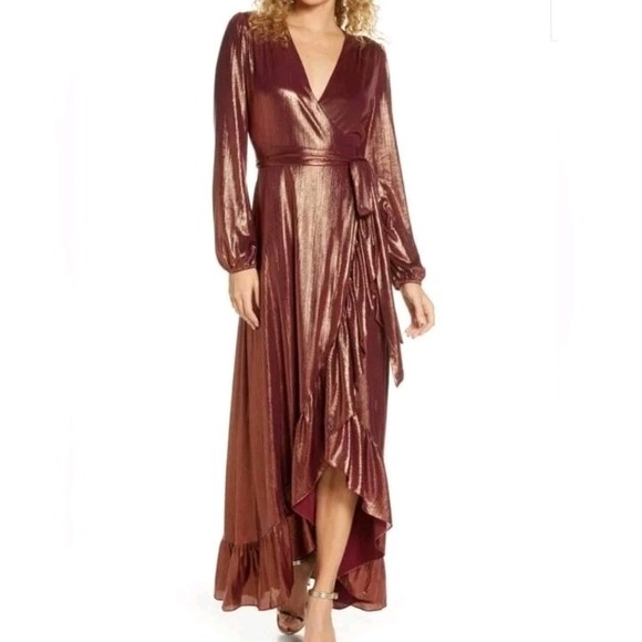 Wayf Dresses & Skirts - WAYF Meryl Long Sleeve Wrap High-Low Cocktail Dress Bronze XS